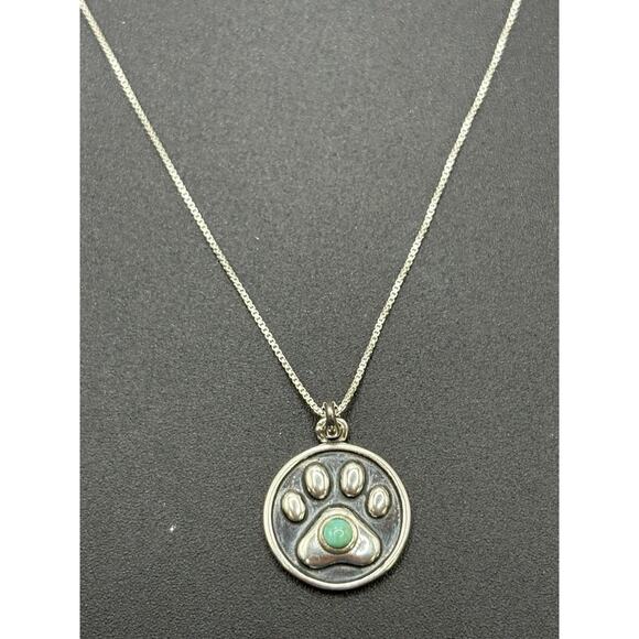 New Condition 18" Sterling Silver Turquoise Dog Cat Paw Pendant Necklace - Picture 2 of 11